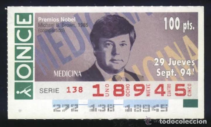 Cupones ONCE: A-8722- CUP&Oacute;N ONCE. 29 SEPTIEMBRE 1994. NOBEL MEDICINA. MICHAEL S. BROWN