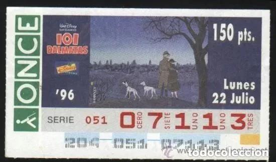 Cupones ONCE: A-8747- CUPON ONCE 22 JULIO 1996. DISNEY. 101 DALMATAS.