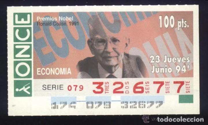 Cupones ONCE: A-8762- CUP&Oacute;N ONCE. 23 JUNIO 1994. NOBEL ECONOM&Iacute;A.  RONALD COASE.