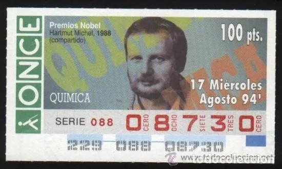 ONCE Coupons: A-8764- CUP&Oacute;N ONCE. 17 AGOSTO 1994. NOBEL QU&Iacute;MICA. .HARMUT MITCHEL.