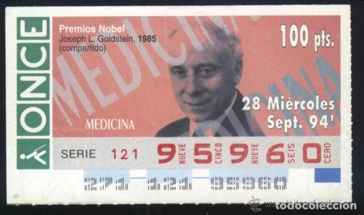 Cupones ONCE: A-8767- CUP&Oacute;N ONCE. 18 SEPTIEMBRE 1994. NOBEL MEDICINA. JOSEPH L. GOLDSTEIN.