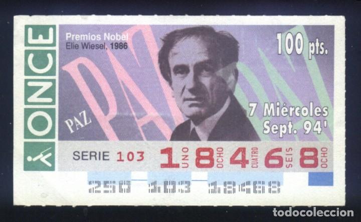 Cupones ONCE: A-8769- CUP&Oacute;N ONCE. 7 SEPTIEMBRE 1994. NOBEL PAZ. ELIE WIESEL.