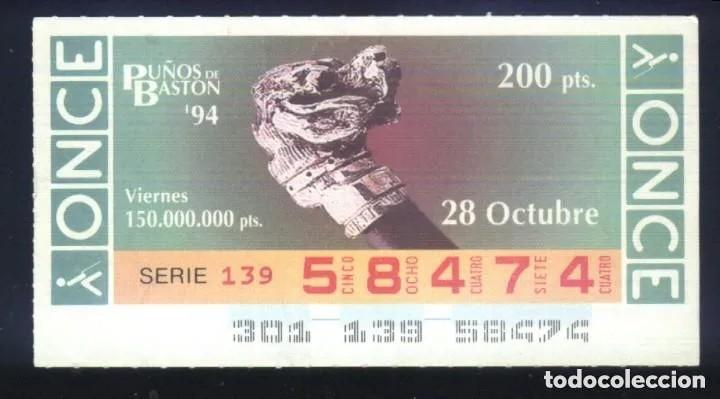 Cupones ONCE: A-8771- CUP&Oacute;N ONCE. VIERNES 28 OCTUBRE 1994. PU&Ntilde;OS DE BAST&Oacute;N.