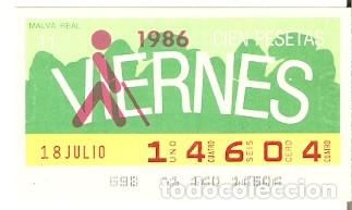 Cupones ONCE: Cup&oacute;n Once de18-7-86. Logo. Malva Real. 8-180786