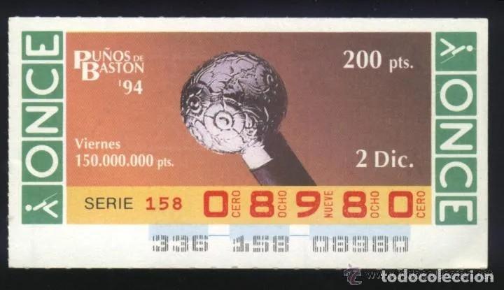 Cupones ONCE: A-8777- CUP&Oacute;N ONCE VIERNES 2 DICIEMBRE 1994. PU&Ntilde;OS DE BAST&Oacute;N.