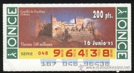 Cupones ONCE: A-8800- CUP&Oacute;N ONCE 16 JUNIO 1995. CASTILLO DE ESCALONA. TOLEDO.
