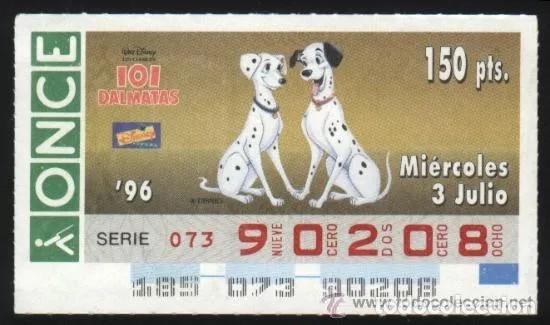 Cupones ONCE: A-8802- CUPON ONCE 3 JULIO 1996. DISNEY. 101 DALMATAS.
