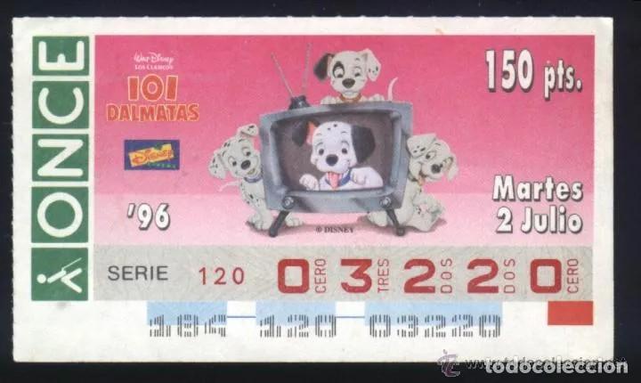 Cupones ONCE: A-8807- CUPON ONCE 2 JULIO 1996. DISNEY. 101 DALMATAS.