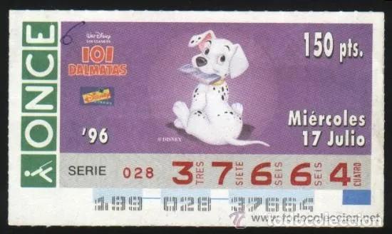 Cupones ONCE: A-8817- CUPON ONCE 17 JULIO 1996. DISNEY. 101 DALMATAS.