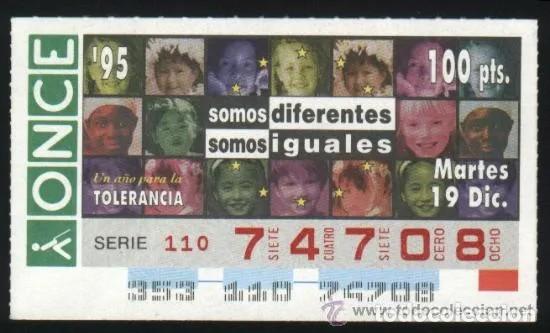 Cupones ONCE: A-8830- CUP&Oacute;N ONCE 19 DICIEMBRE 1995. 1 A&Ntilde;O PARA LA TOLERANCIA.