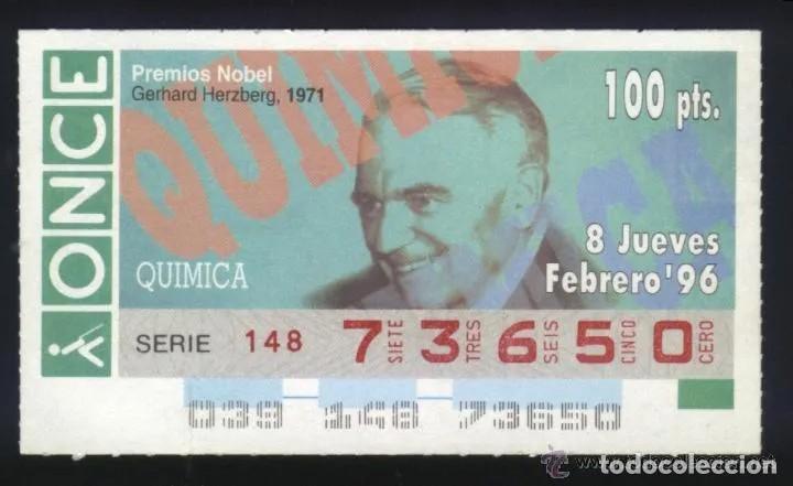 Cupones ONCE: A-8852- CUP&Oacute;N ONCE. 8 FEBRERO 1996. NOBEL QUIMICA. GERHARD HERZBERG