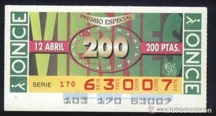 ONCE Coupons: A-8855- CUP&Oacute;N ONCE VIERNES 12 ABRIL 1996.