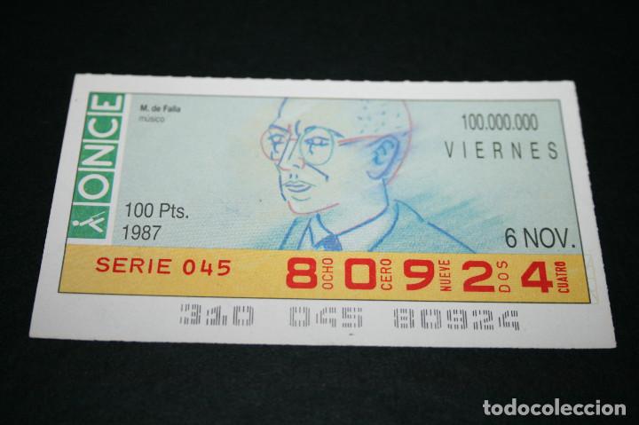 Cupones ONCE: CUP&Oacute;N ONCE - 6 NOVIEMBRE 1987 - M. DE FALLA - Foto 1