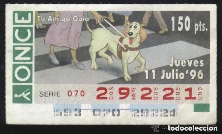 Cupones ONCE: A-8911- CUP&Oacute;N ONCE. 11 JULIO 1996. TU AMIGO GU&Iacute;A..