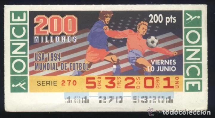 Cupones ONCE: A-8936- CUP&Oacute;N ONCE. VIERNES 10 JUNIO 1994. MUNDIAL DE FUTBOL USA 1994
