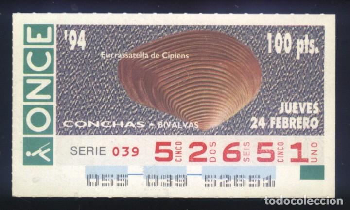Cupones ONCE: A-8937- CUP&Oacute;N ONCE. 24 FEBRERO 1994. CONCHAS BIVALVAS. EUCRASSATELLA  DE CIPIENS.