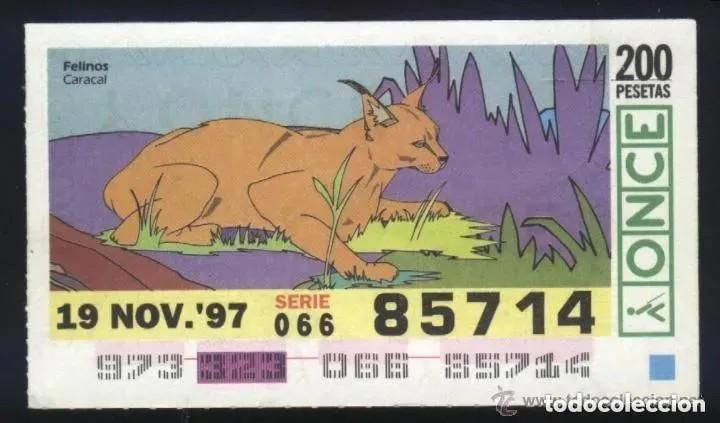 Cupones ONCE: A-8946- CUP&Oacute;N ONCE. 19 NOVIEMBRE 1997. FELINOS. CARACAL.