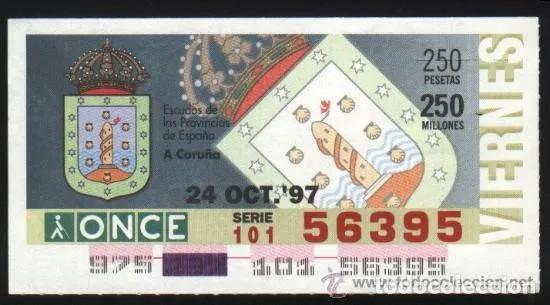 Cupones ONCE: A-8954- CUP&Oacute;N ONCE 24 OCTUBRE 1997. ESCUDO DE A CORU&Ntilde;A.