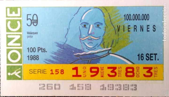 Cupones ONCE: Espa&ntilde;a. ONCE. 1988. 50 A&ntilde;os. Vel&aacute;zquez. Pintor. Fecha: 16 Setiembre