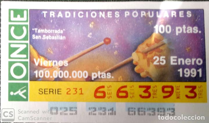 ONCE Coupons: Espa&ntilde;a. ONCE. 1991. Tradiciones Populares: Tamborrada. San Sebasti&aacute;n. Fecha: 25 Enero.