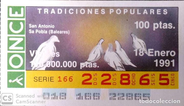 ONCE Coupons: Espa&ntilde;a. ONCE. 1991. Tradiciones Populares: San Antonio. Sa Pobla (Baleares). Fecha: 18 Enero.