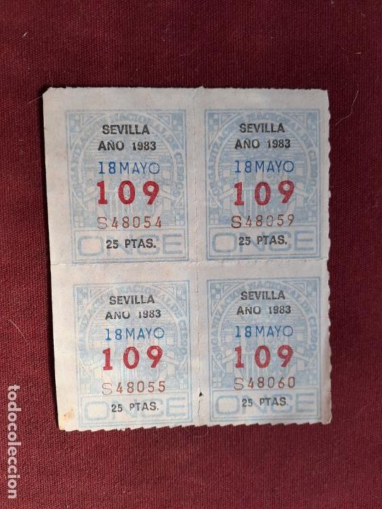 Cupones ONCE: Sevilla 1983. Lote de 4 cupones. 18 de Mayo