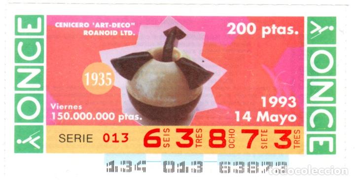 Cupones ONCE: CUPONES DE LA ONCE - A&Ntilde;O 1993 - 14 DE MAYO - CENICERO ART-DECO - ROANOID LTD -