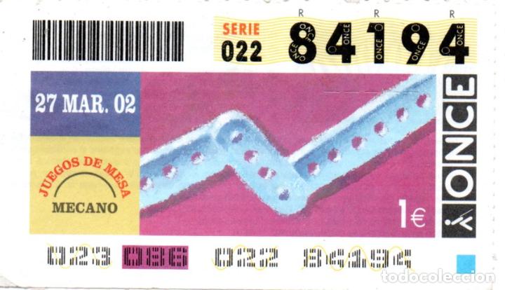 Cupones ONCE: CUPONES DE LA ONCE - A&Ntilde;O 2002 - 27 DE MARZO - JUEGOS DE MESA: MECANO -