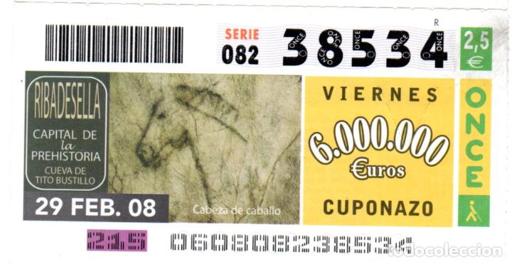 Cupones ONCE: CUPONES DE LA ONCE - A&Ntilde;O 2008 - 29 DE FEBRERO - RIBADESELLA, CAPITAL DE LA PREHISTORIA -