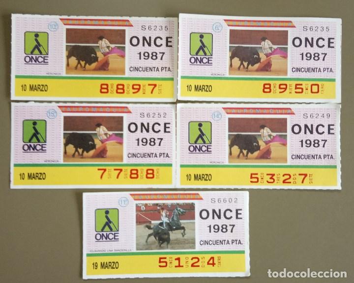 ONCE Coupons: Lote 5 Cupones ONCE 10 Marzo 1987. N&uacute;meros diferentes. Tauromaquia