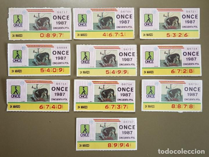 ONCE Coupons: Lote 10 Cupones ONCE 24 Marzo 1987. N&uacute;meros diferentes. Tauromaquia