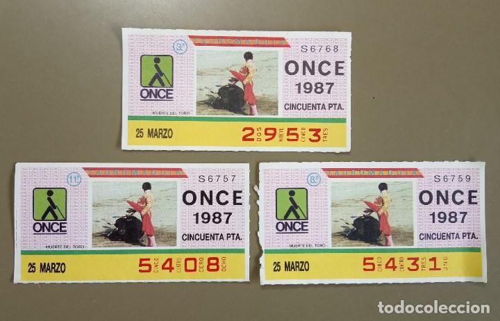 Cupones ONCE: Lote 3 Cupones ONCE 25 Marzo 1987. N&uacute;meros diferentes. Tauromaquia