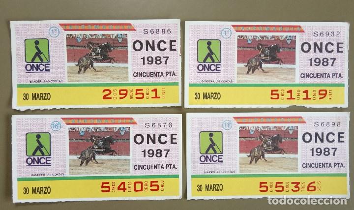 ONCE Coupons: Lote 4 Cupones ONCE 30 Marzo 1987. N&uacute;meros diferentes. Tauromaquia