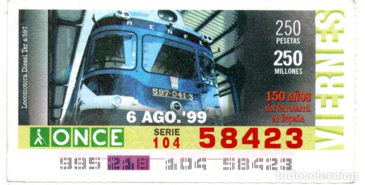 Cupones ONCE: CUPONES DE LA ONCE - A&Ntilde;O 1999 - 6 DE AGOSTO - TREN DIESEL TER S-597 -