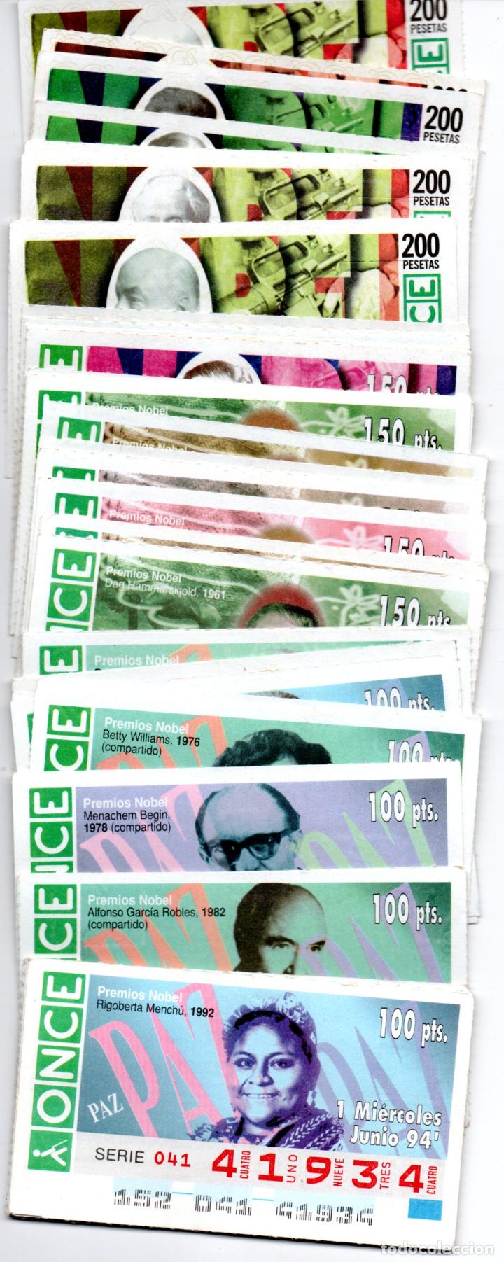 Cupones ONCE: 56 CUPONES DE LA ONCE DE PREMIOS NOBEL DE LA PAZ - A&Ntilde;OS 1994, 1995, 1996, 1997 Y 1998 -