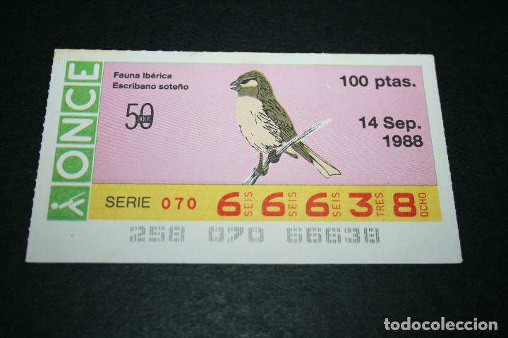 ONCE Coupons: CUP&Oacute;N ONCE - 14 SEPTIEMBRE 1988 - FAUNA IB&Eacute;RICA. ESCRIBANO SOTE&Ntilde;O