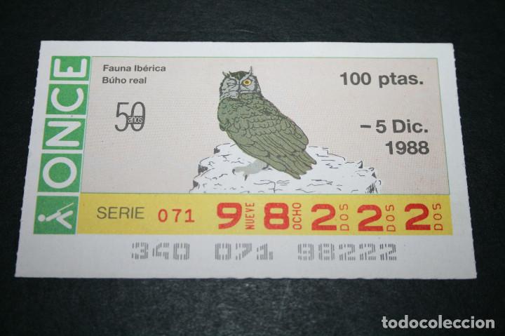Bilhetes ONCE: CUP&Oacute;N ONCE - 5 DICIEMBRE 1988 - FAUNA IB&Eacute;RICA B&Uacute;HO REAL