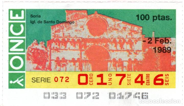 Cupones ONCE: CUP&Oacute;N DE LA ONCE - A&Ntilde;O 1989 - 2 DE FEBRERO - IGLESIA DE STO DOMINGO (SORIA) -