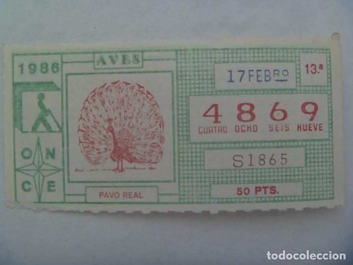 Cupones ONCE: CUPON DE LA ONCE DEL 17 DE FEBRERO DE 1986 : AVES, PAVO REAL