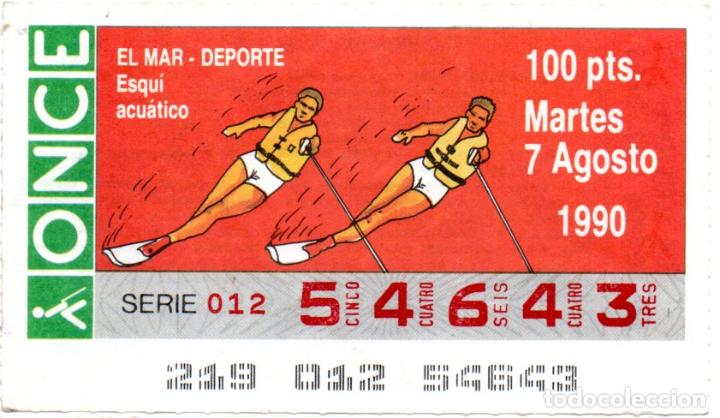 Cupones ONCE: CUP&Oacute;N DE LA ONCE - A&Ntilde;O 1990 - 7 DE AGOSTO - EL MAR Y DEPORTE: ESQU&Iacute; ACU&Aacute;TICO -