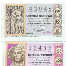 Billets ONCE: TRES DECIMOS DE LOTERIA, SORTEOS 6-7-19, DE 1967. Lote 212994861