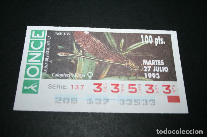 ONCE Coupons: CUP&Oacute;N ONCE - 27-JULIO-1993 - FAUNA SILVESTRE IB&Eacute;RICA INSECTOS CALOPTERYX VIRGO
