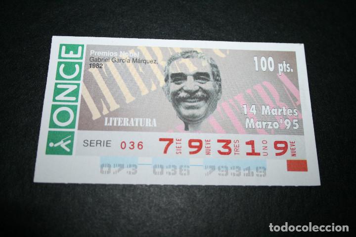 ONCE Coupons: CUP&Oacute;N ONCE - 14-MARZO-1995 - PREMIOS NOBEL, GABRIEL GARCIA MARQUEZ, 1982