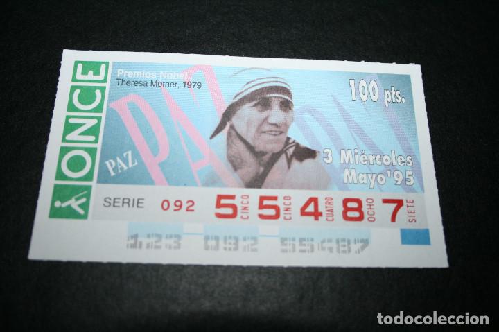 Coupon ONCE: CUP&Oacute;N ONCE - 3-MAYO-1995 - PREMIOS NOBEL, THERESA MOTHER, 1979