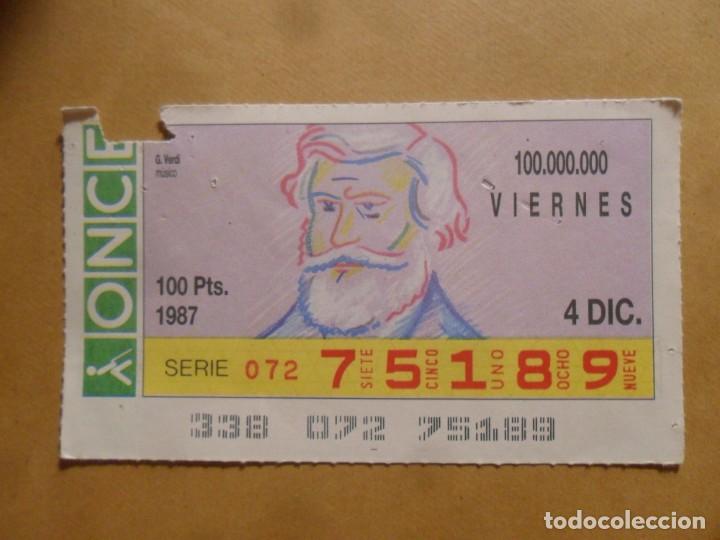 Cupones ONCE: CUPON O.N.C.E. - N&ordm; 75189 - VIERNES 4 DICIEMBRE 1987 - MUSICO. GIUSEPPE VERDI