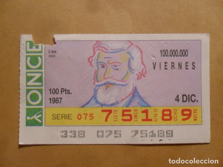 Cupones ONCE: CUPON O.N.C.E. - N&ordm; 75189 - VIERNES 4 DICIEMBRE 1987 - MUSICO. GIUSEPPE VERDI