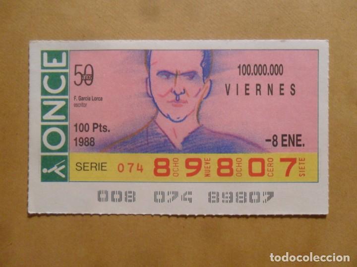 Cupones ONCE: CUPON O.N.C.E. - N&ordm; 89807 - 8 ENERO 1988 - ESCRITOR. FEDERICO GARCIA LORCA