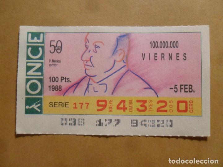 Cupones ONCE: CUPON O.N.C.E. - N&ordm; 94320 - 5 FEBRERO 1988 - ESCRITOR. PABLO NERUDA