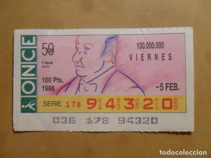Cupones ONCE: CUPON O.N.C.E. - N&ordm; 94320 - 5 FEBRERO 1988 - ESCRITOR. PABLO NERUDA