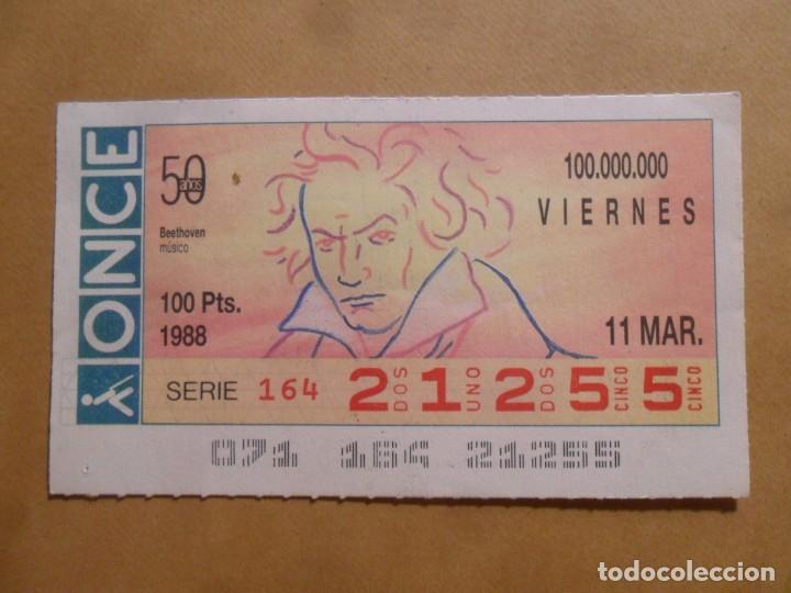 Cupones ONCE: CUPON O.N.C.E. - N&ordm; 21255 - 11 MARZO 1988 - MUSICO - BEETHOVEN